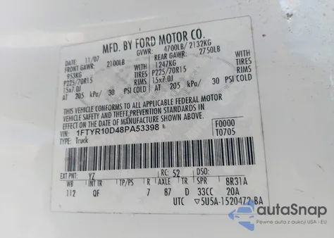 2008 Ford Ranger Xl/Xlt from USA, damaged, VIN 1FTYR10D48PA53398